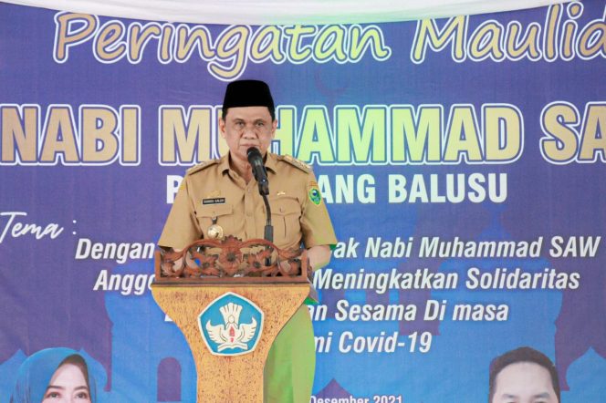 
 Bupati Barru, H Suardi Saleh menghadiri Maulid yang digelar PGRI Cabang Balusu, Senin (20/12/2021)