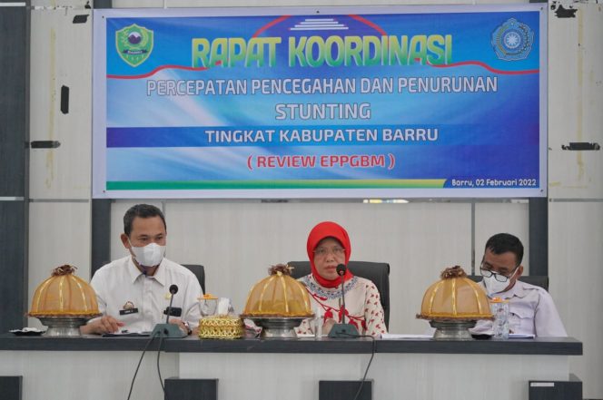 
 Anggota DPR RI, Hj Hasnah Syam menghadiri rakor percepatan penurunan stunting di Kantor Bappeda Barru, Rabu (2/2/2022).