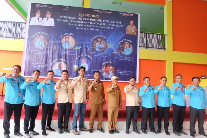   7 Kepala OPD Pemerintah Kabupaten Enrekang meluncurkan 7 Inovasi Proyek Perubahan. Inovasi tersebut merupakan bagian dari Pelatihan Kepemimpinan Nasional tingkat II angkatan X 2022 Puslitbang KMP LAN RI.