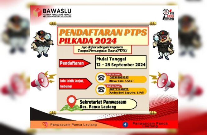 
 Yuk Gabung! Panwascam Panca Lautang Sidrap Buka Pendaftaran Calon PTPS Pilkada