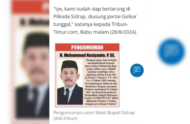 
 Akui Pernah Terjerat Kasus Tambang, Cawabup H Nasyanto, Dinyatakan MS oleh KPU Sidrap