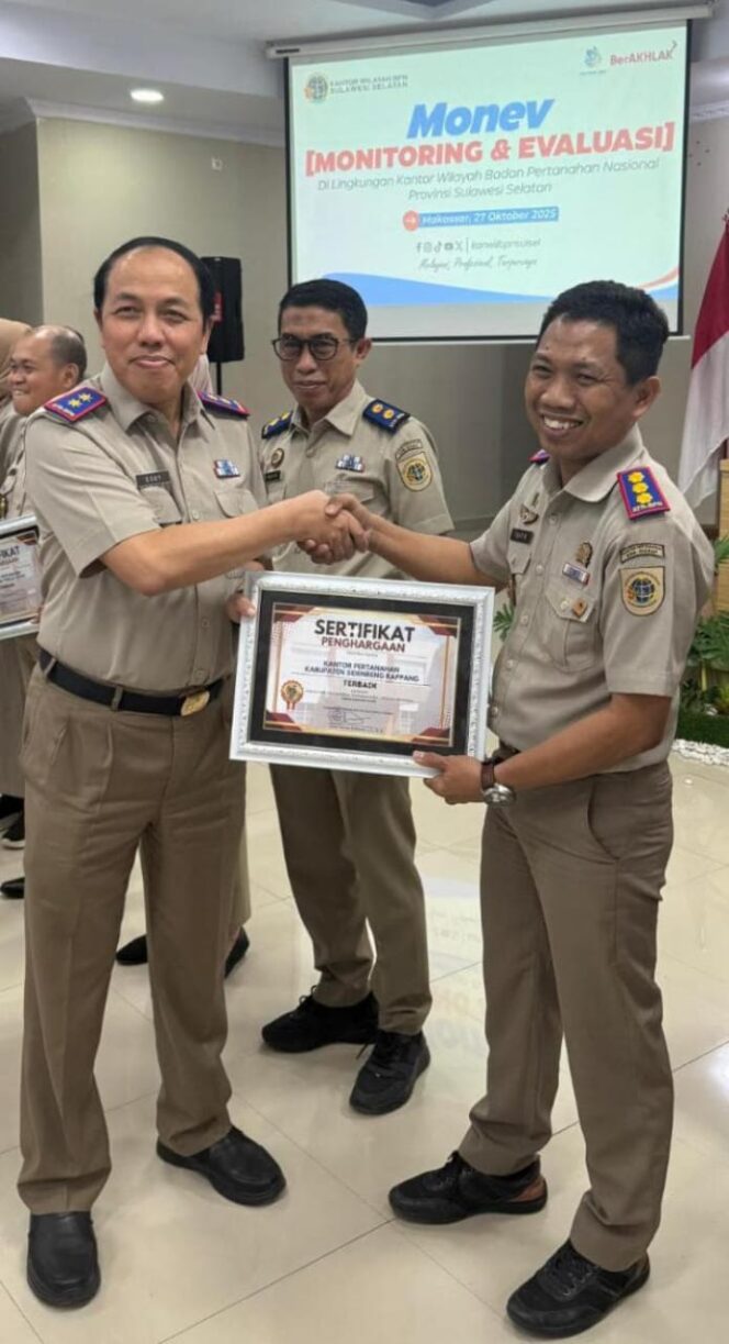 BPN Sidrap Raih Penghargaan Kinerja Tertinggi Layanan Prioritas Tahun 2025